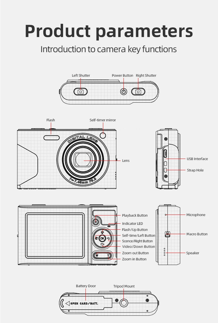 2.7 Inch Rechargeable 30MP Compact Cameras for Teens FHD Children Video Camera Digital Students Cameras