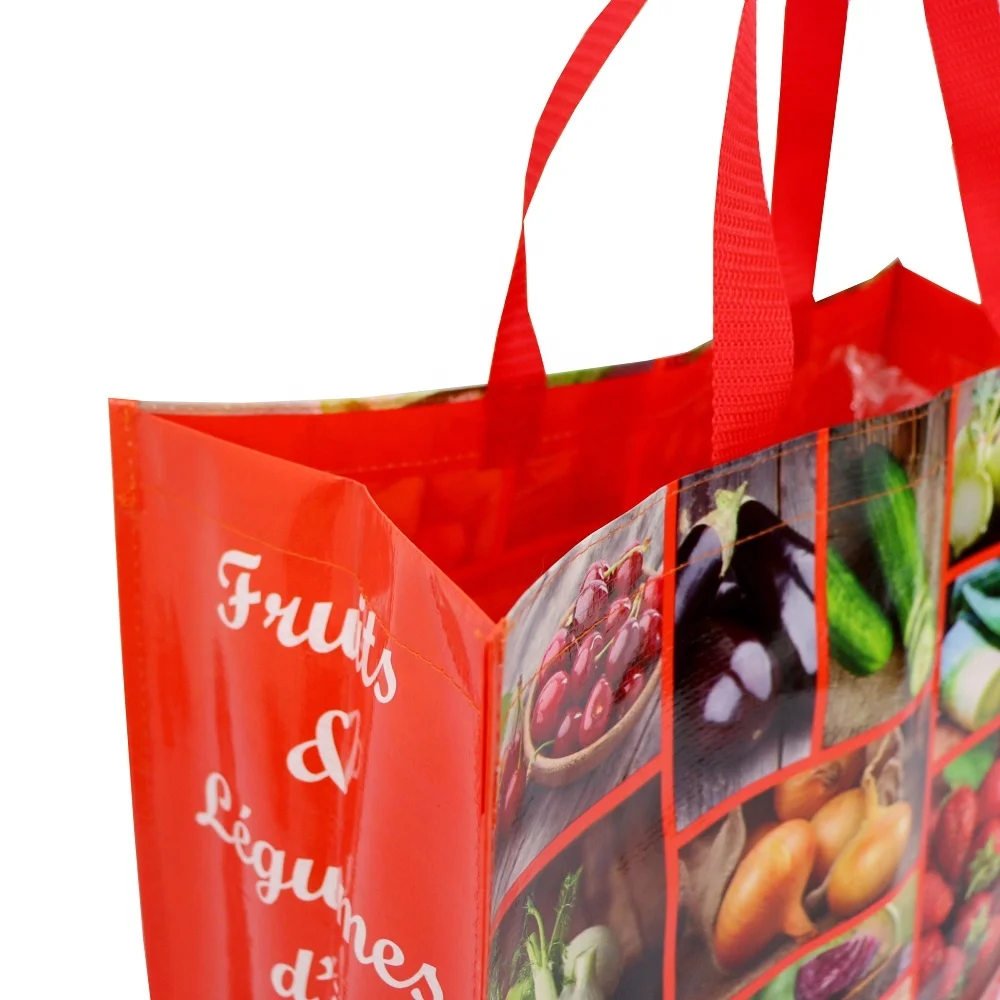 custom reusable shopping bag colorful logo printing glossy laminated pp woven tote promotion bags with handles