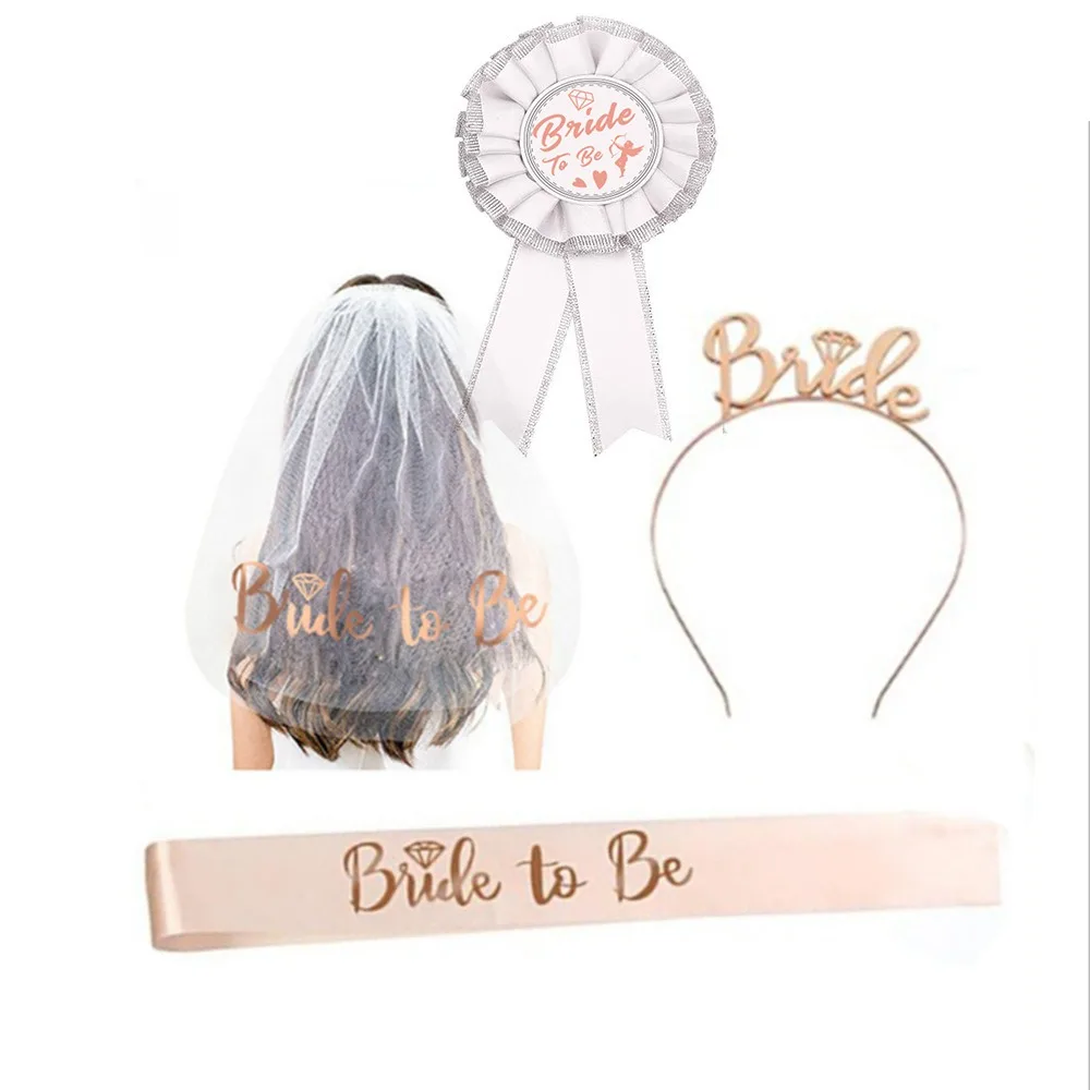 Bridal Shower Veil Hot Seller Bride To Be Bachelorette Party Decorations Kit Bachelorette Rose Gold Glitter Sash Tiara