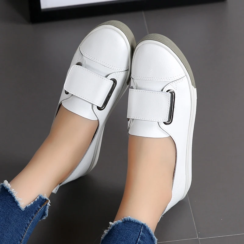 2020 Spring Autumn Women Loafers Flats Lady Slip on White shoes Genuine Leather Moccasins Casual Female Shoes Zapatos De Mujer