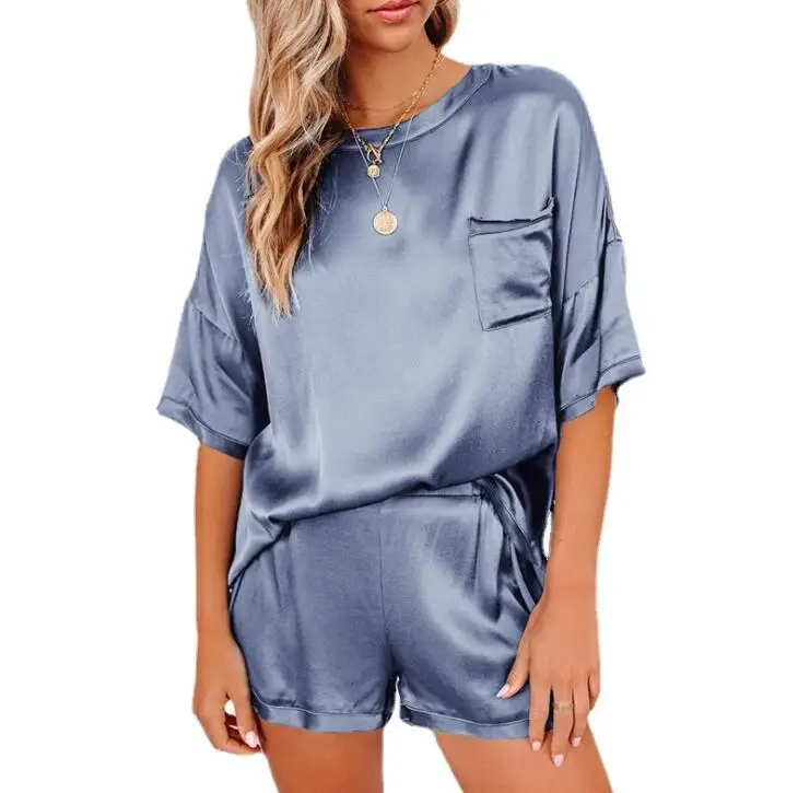 2021 Hot Selling Silk Satin Pajamas Set Casual Homewear Short Set for Women Lounge Wear Pajamas