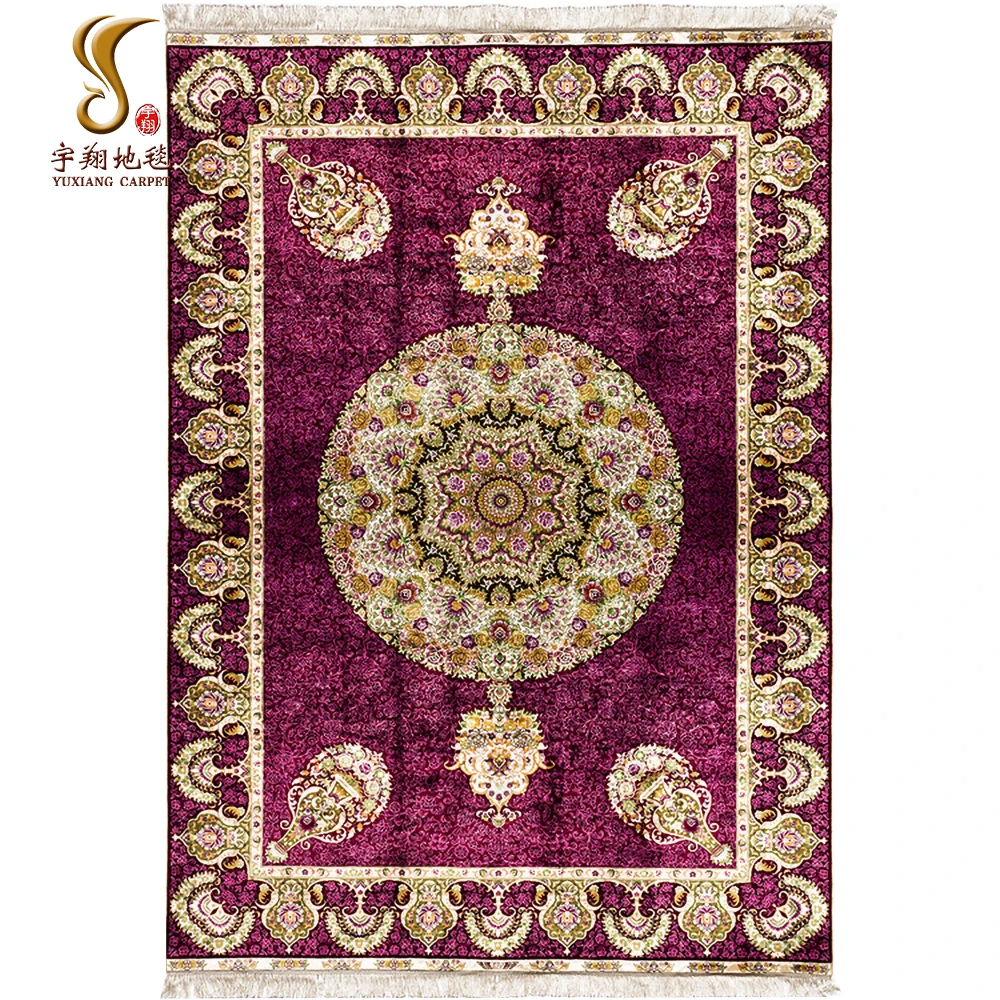 Yuxiang 5.5*8 ft Luxury Medallion Purple Floral Persian Carpet Handmade Living Room Rug