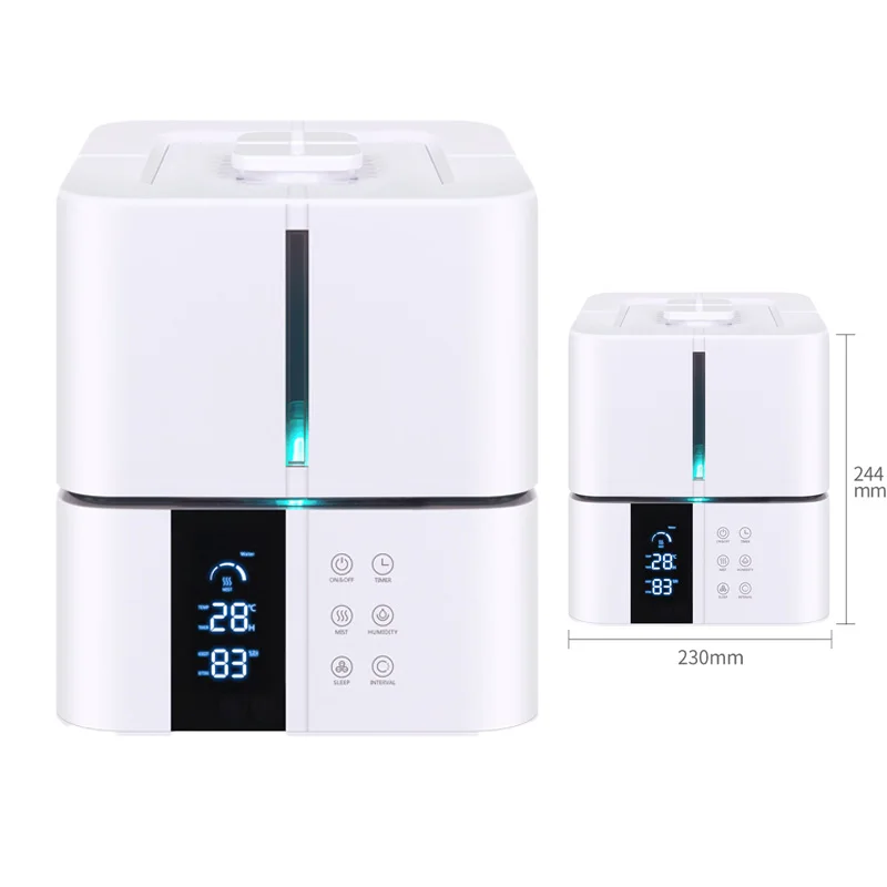 5L Household humidicator Top Fill Hot Mist 500ml/h Small Portable Square LED light Air Humidifier with Warm Mist