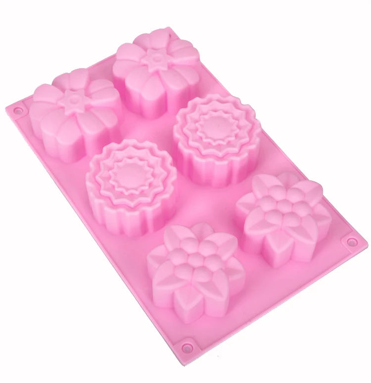 Moon Cake Molds Aromatherapy Plaster Molds 6 Even 3 Groups Different Flower-shaped Silicone Custom Logo Moulds Pink Cake Soap