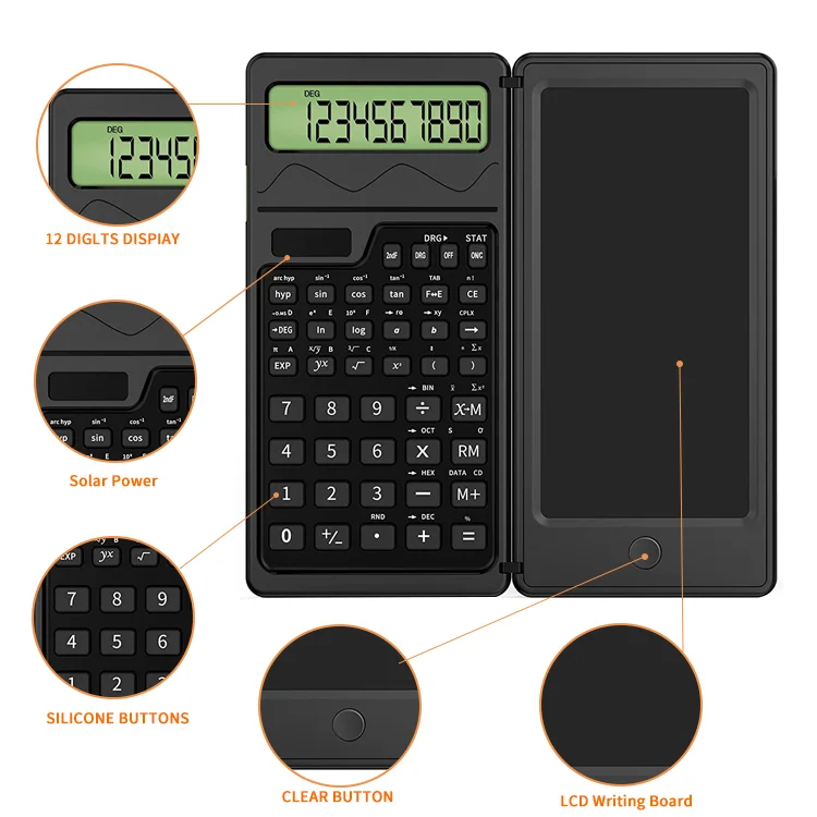 BSCI factory  ELECTRON CALCUL Hot Selling 10 digits mini calculator Portable Folding scientific Calculator With Writing Board