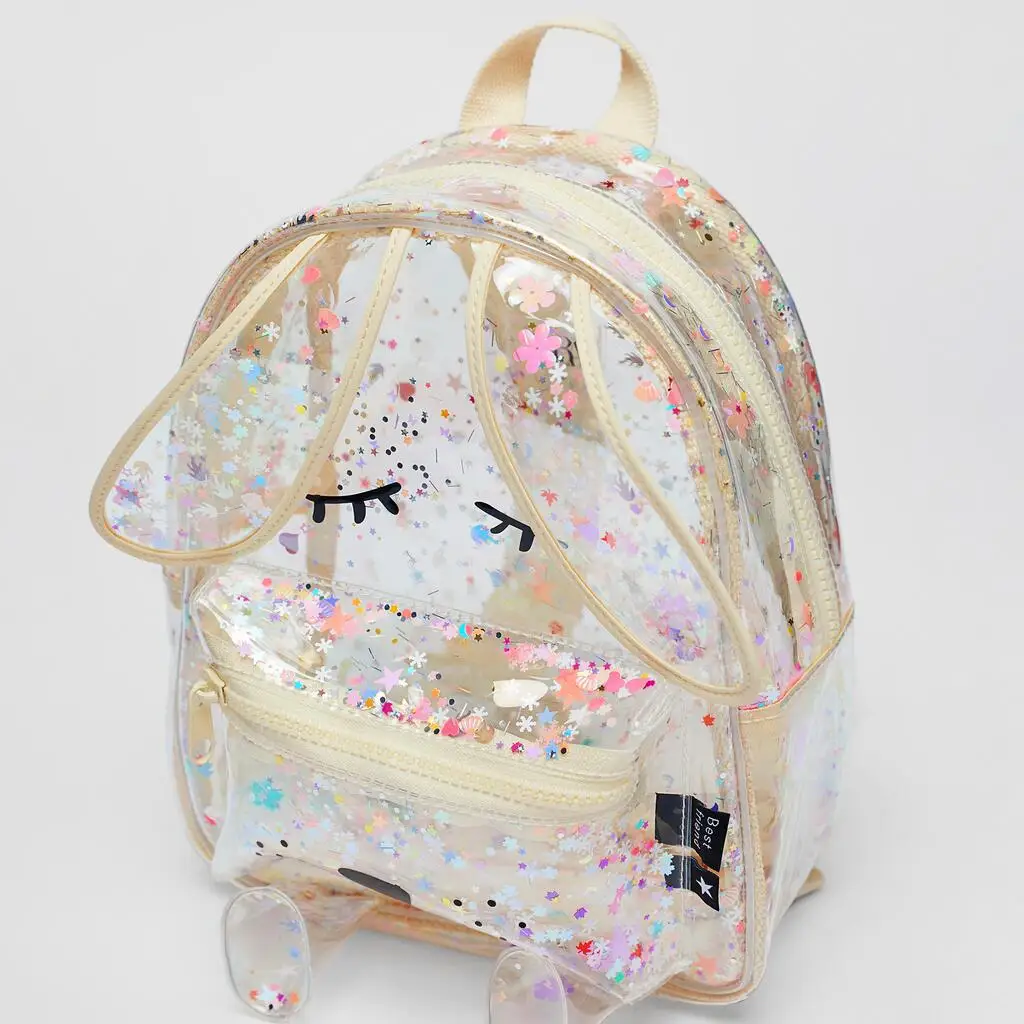 New kids School Bags Sequins Glittering Bunny Transparent Small Bag Cute Girls Clear School Backpack For Children