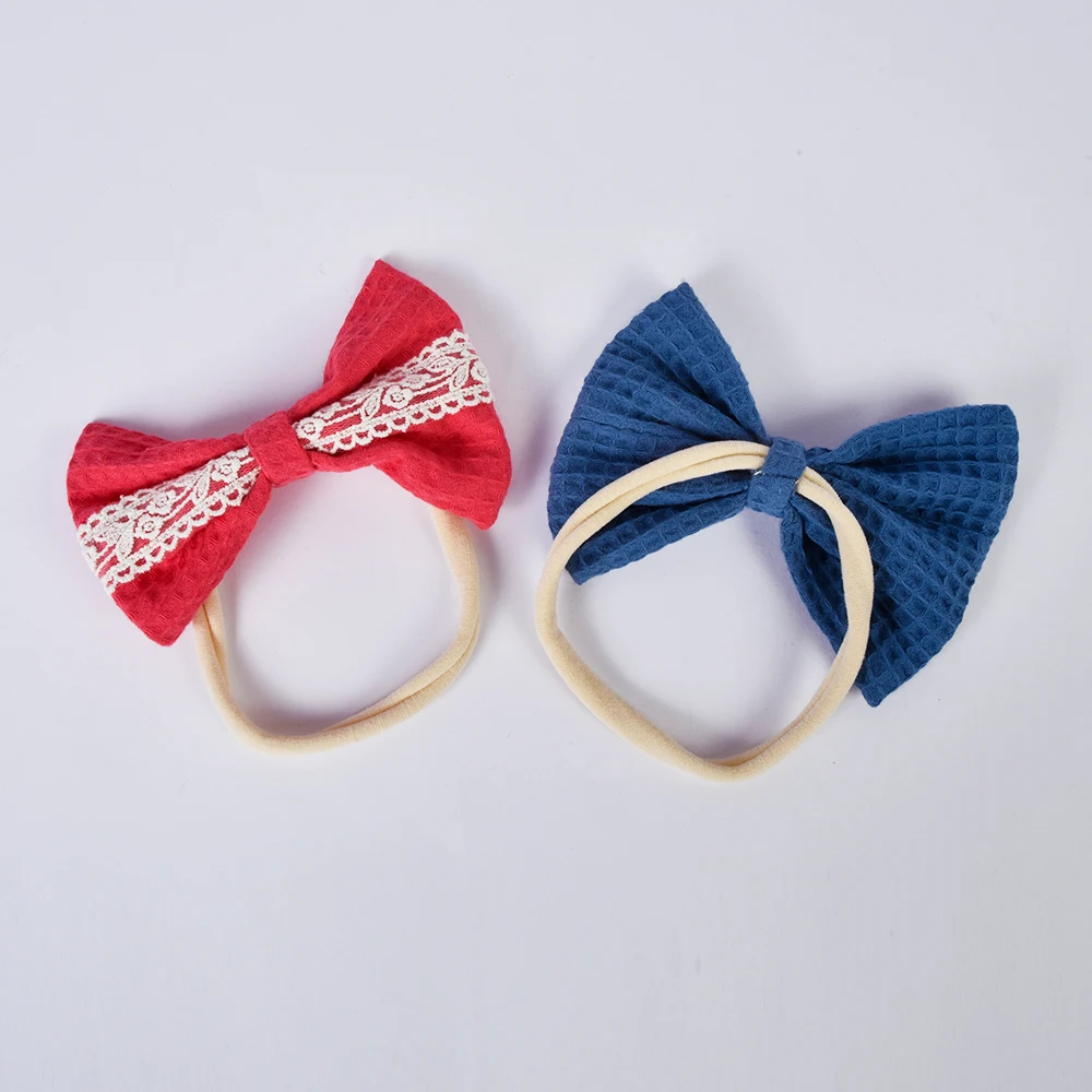 new product kids headwear hair accessories bow 100% cotton fabric with lace