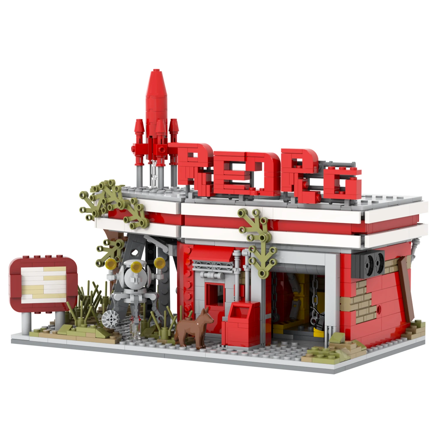MOC1572 Fallout Red Rocket Truck Stop 880Pcs Bricks with Lucy Maclean Maximus Cooper Howard T60 Power Armor Building Blocks Toys