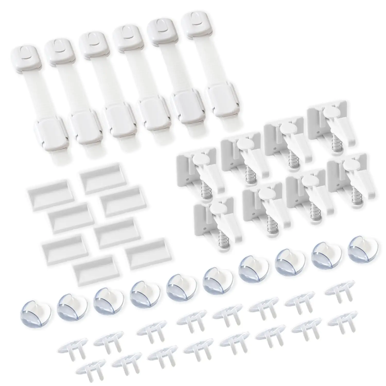 Complete Baby Proofing Kit - Child Safety Hidden Locks for Cabinets & Drawers Adjustable Safety Latches Corner Guards and Outl