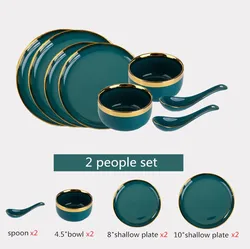 Ceramic Dinner Plates Dinnerware Set Dishes Luxury Green Food Salad Soup Bowl Plate And Bowls Set For Restaurant Hotel