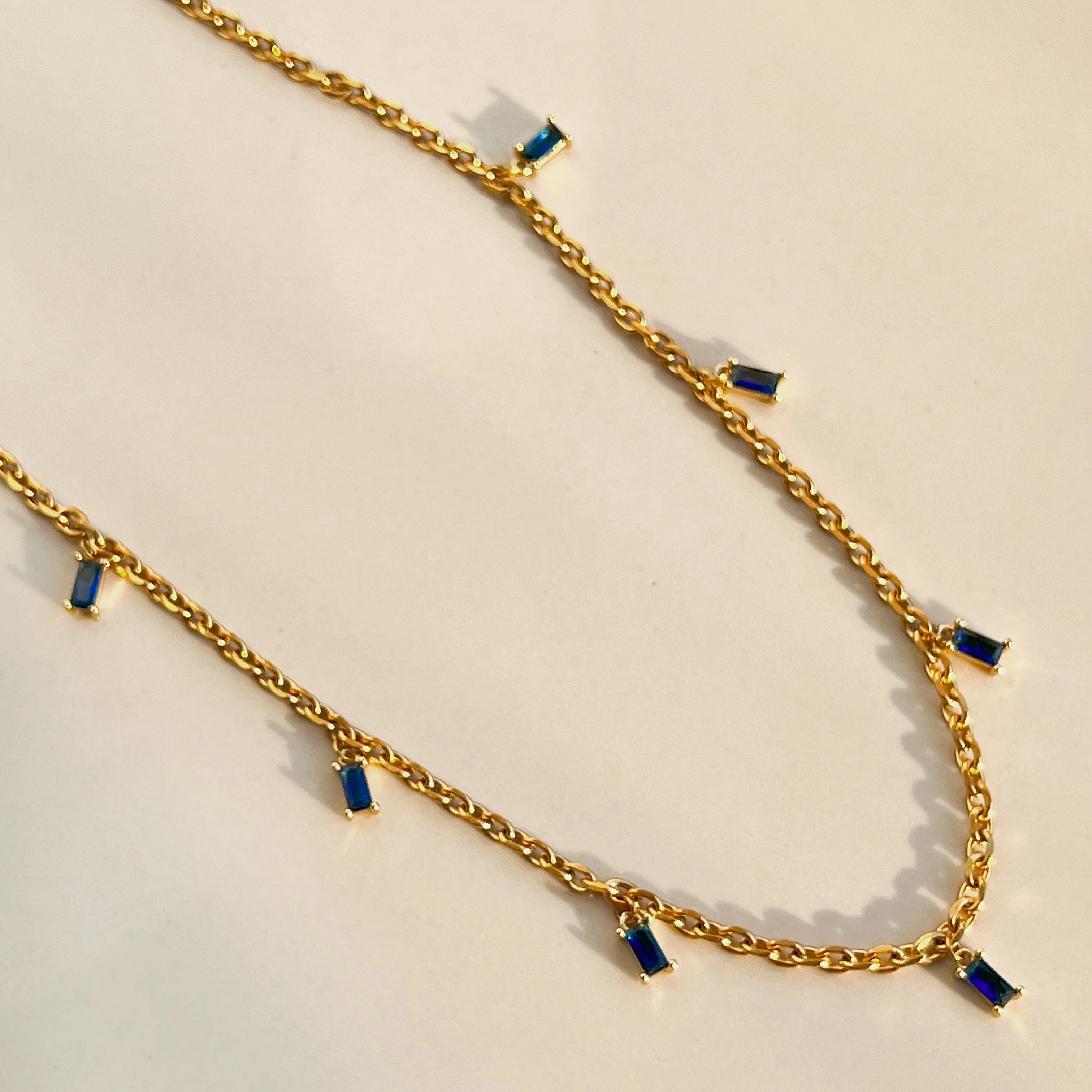2024 Dazan New 18k Gold Plated Stacking And Matching Design Stainless Steel 7 Noble Green Colorful Zircon Pendant Link Necklace