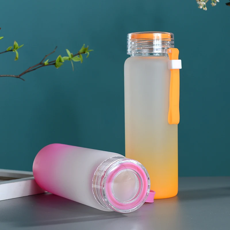 USA warehouse 17oz Sublimation Blank Mixed Color Glass Tea Cup Frosted Gradient Glass Water Bottle For Sublimation