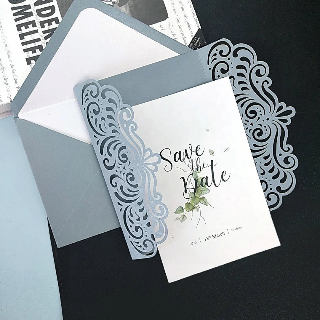 Wholesale laser cut eco-friendly paper thank you card custom holiday greeting cards with envelope and sticker