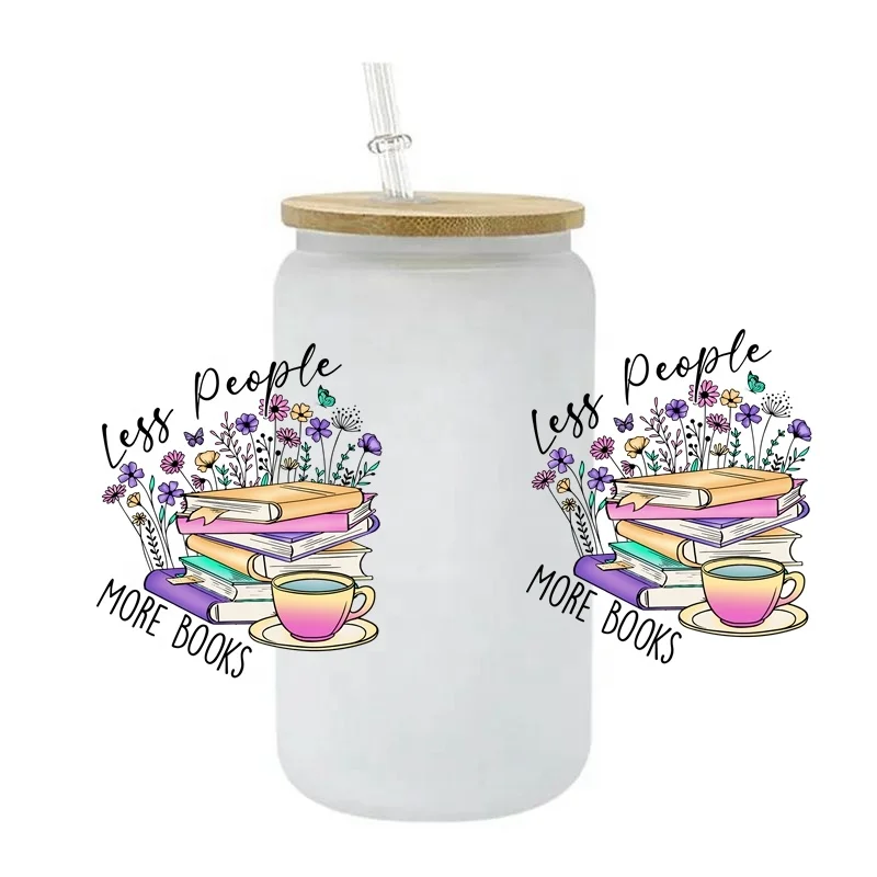 Wholesale 100+ Various  Books UV DTF  Wraps Stickers Custom 3D UV DTF Cup Wraps  Prints 16oz Libbey Glass  Can Wrap