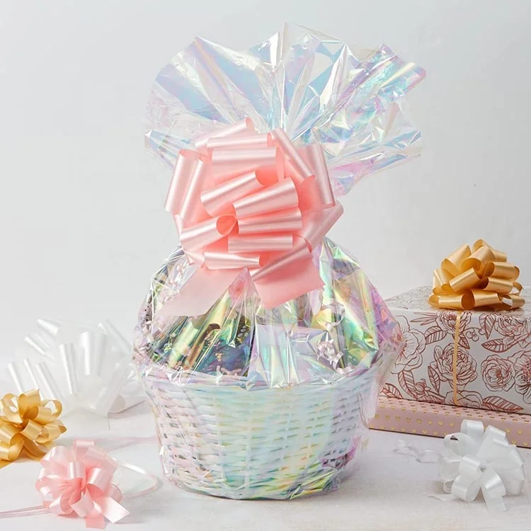 Wholesale Red Blue Gold Christmas Flower PP Curling Plastic Gift Custom Pull Bow Ribbon