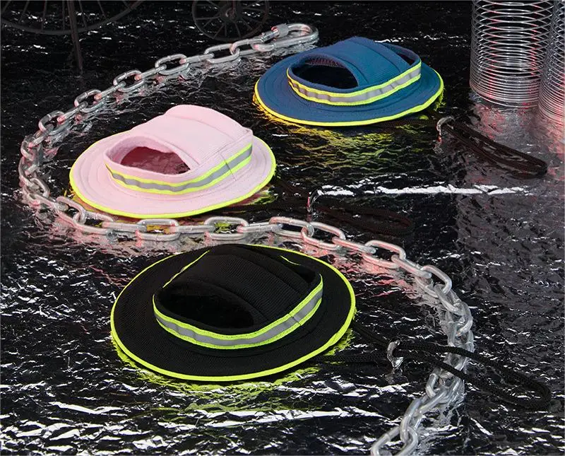 High Quality Pet Puppy Cat Kitten Night Reflective Night Safety Round Brim Dog Hat Sun Bucket Cap with Ear Hole Adjustable Strap