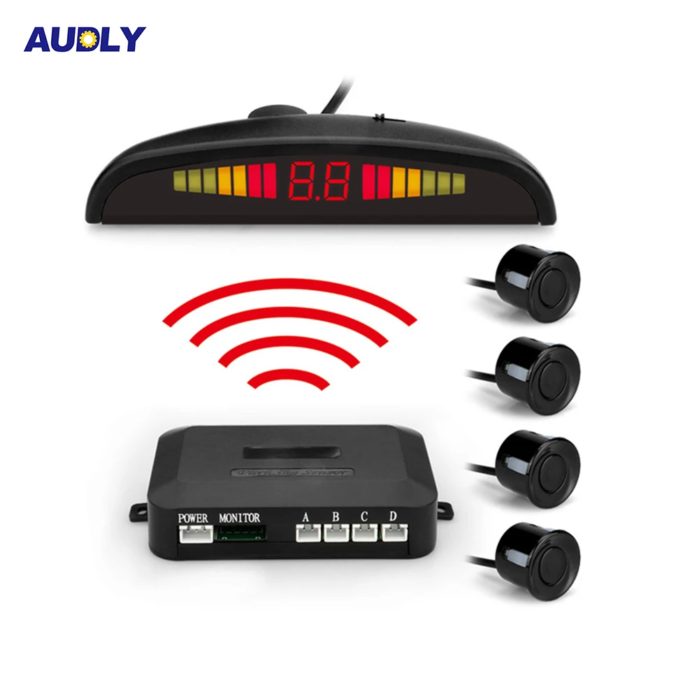 4 Sensors Buzzer 22mm Car Parking Sensor Kit Reverse Backup Radar Sound Alert Indicator Probe System 12V