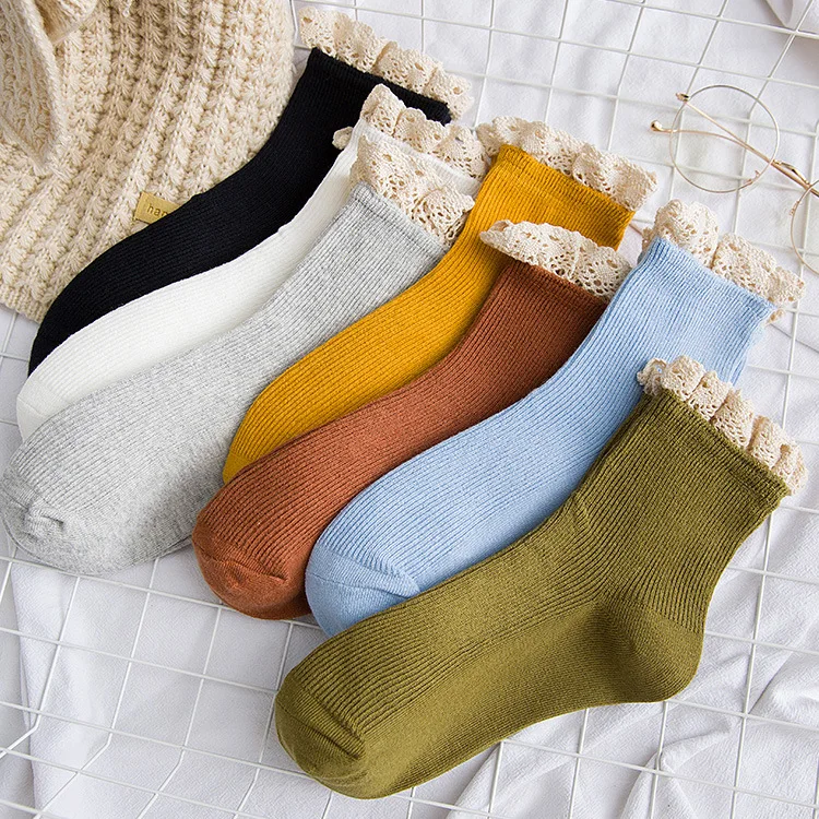 New Fashionable Knitted Women Socks Breathable Solid Color Casual Winter Cotton Socks