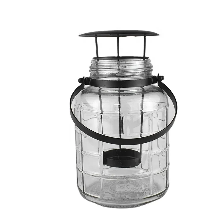 Горячая Распродажа, стеклянный фонарь с черным металлическим держателем