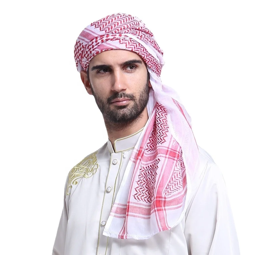 Adult Arab Wrap Muslim Headwear Scarf Middle Desert Red Jacquard Square