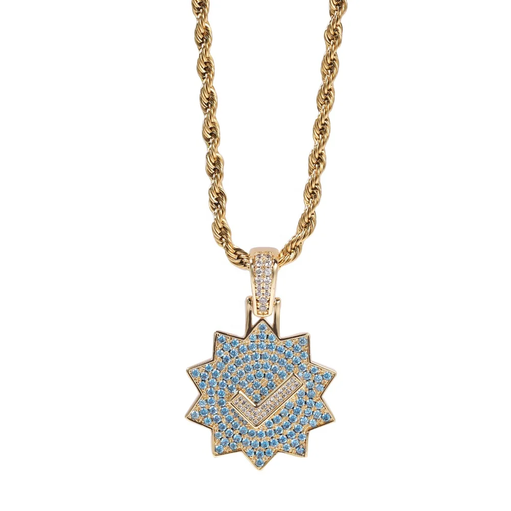  Minority Verified Check Blue Zircon Medal Pendant for Men Women Hip Hop