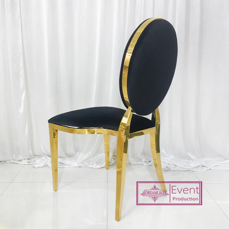 stainless steel golden metal cushion back chair leather for event wedding dining chair