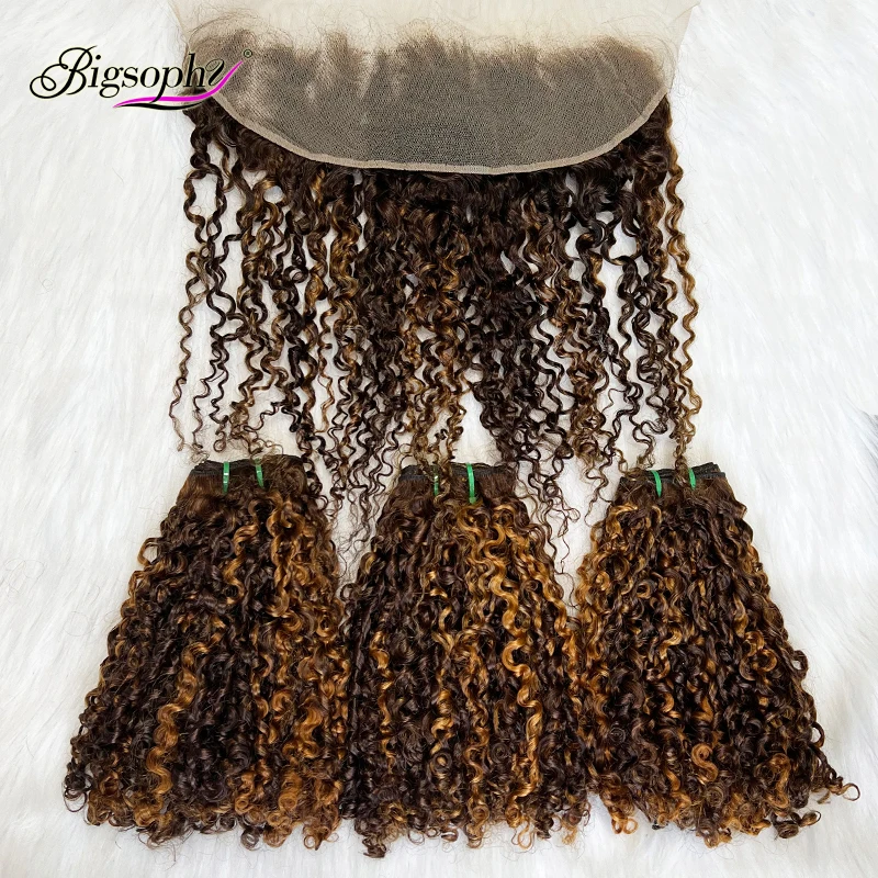 Super Double Drawn Pixie Curl Hair Brazilian Raw Virgin Cuticle Aligned Hair Bundles Funmi Human Hair Extension