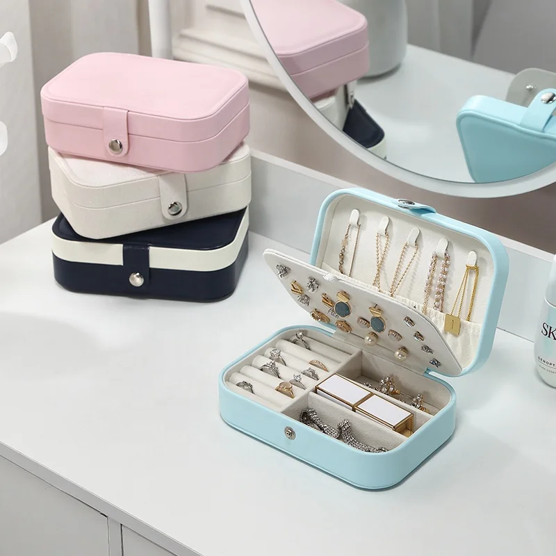  Wholesale Custom Logo PU Leather Jewelry Box Organizer joyero Small Travel Velvet Earring Ring Necklace Jewellery Packaging
