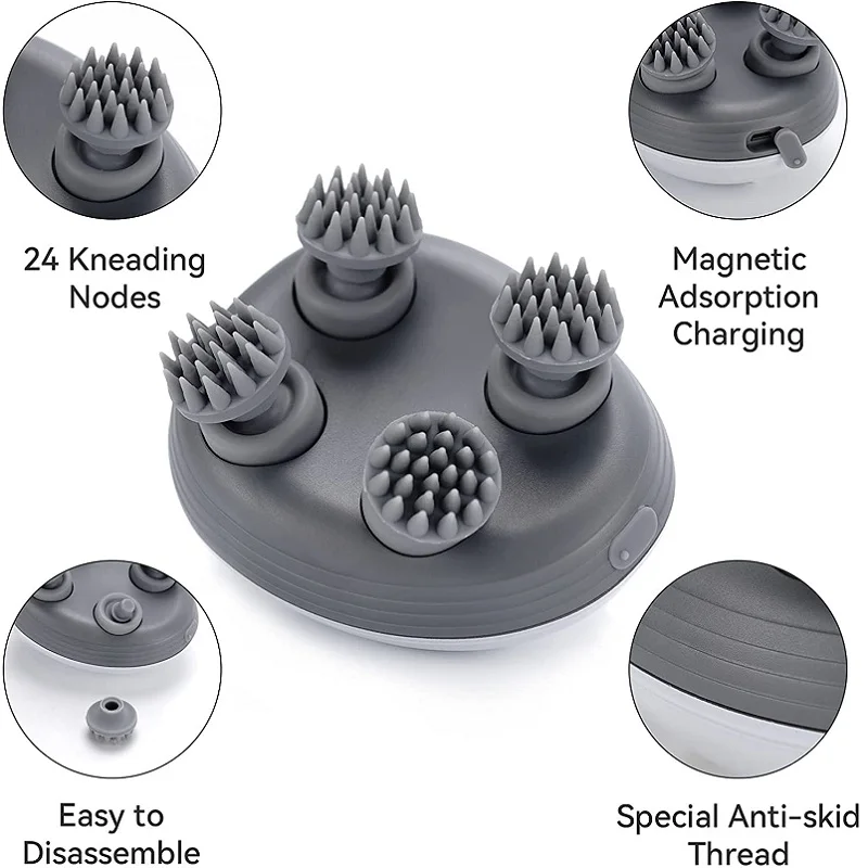 Cordless Electric Mini Scalp Massager Shampoo Brush Handheld Mini Cat Head Massager with 2 Speed Vibration & 96 Silicone Nodes