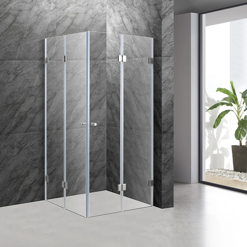 Cheap Price European Shower Cabin Bathroom Tempered Glass Black Bifold Shower Door