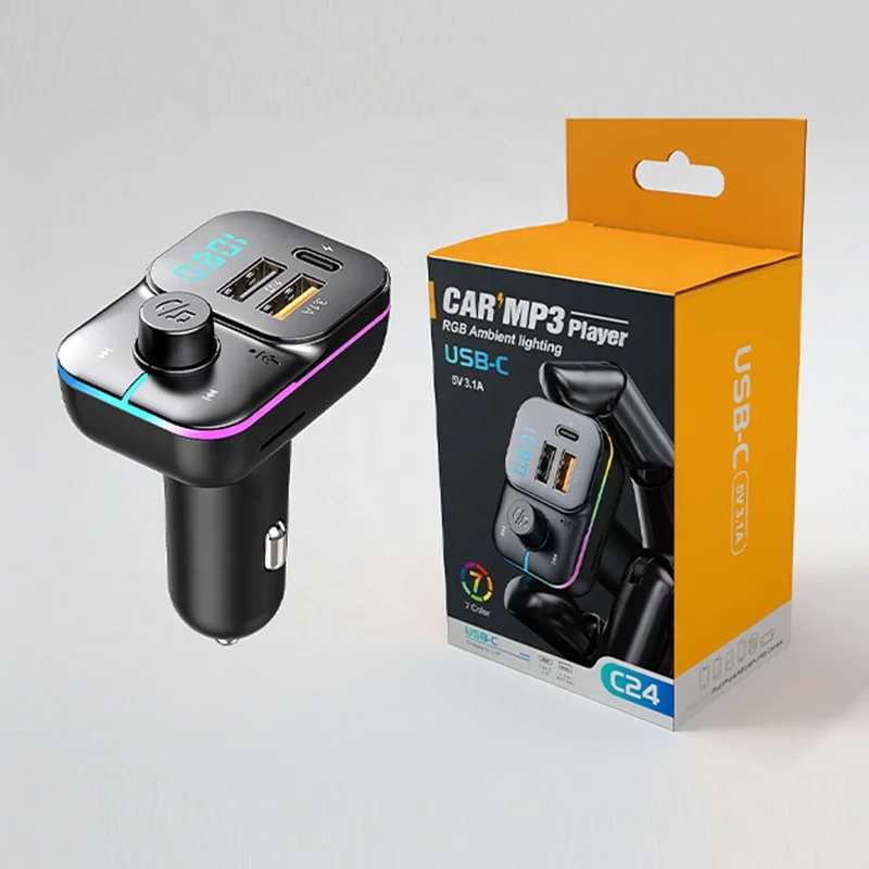 The New Car Bluetooth 5.0 FM Transmitter Wireless Handsfree Audio Mp3 Player Modulator Colorful lights Dual USB Car Charger