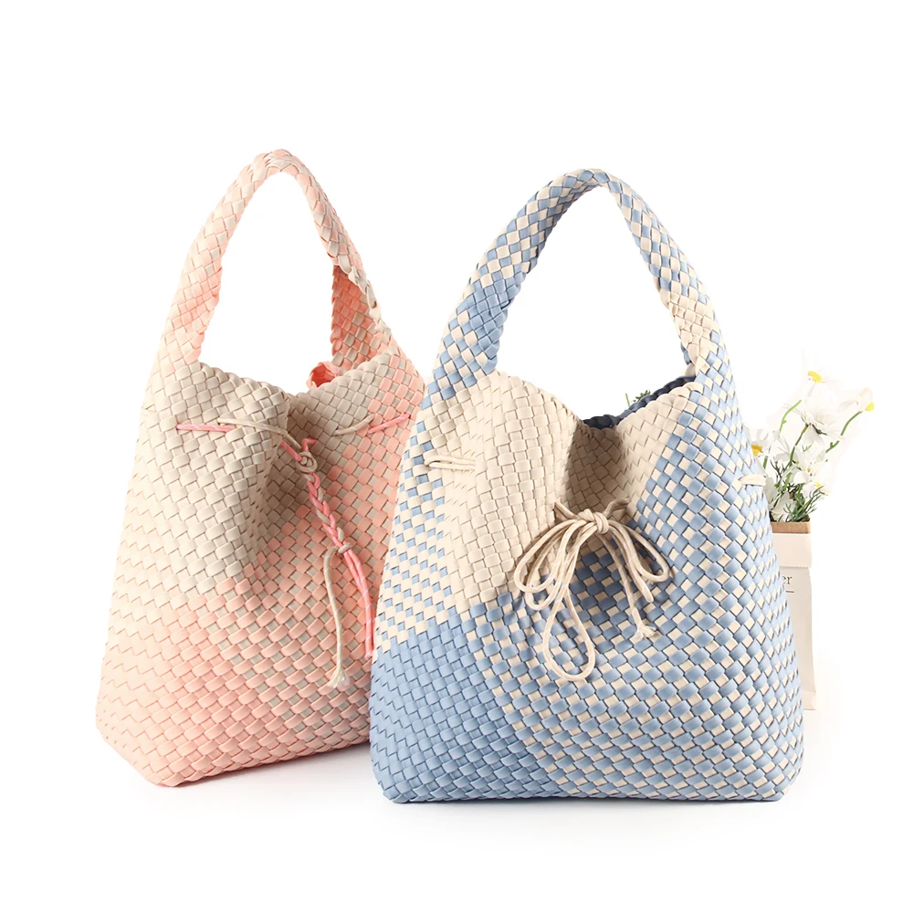 Fashion large shoulder woven Bags Neoprene Woven Large Summer Beach Travel Totes and Purses Vintage Handmade Shoulder Bags