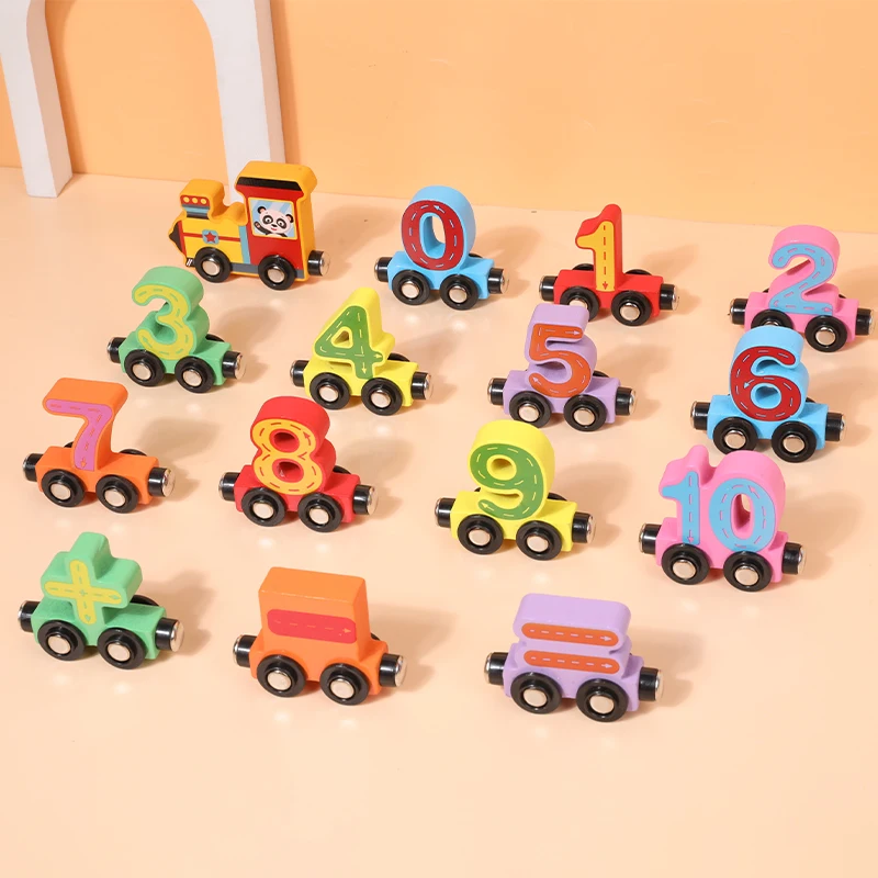 CPC CE Children Digital Train Tape Hook Wooden Number Car Kids Educational Traffic Digital Train Toy