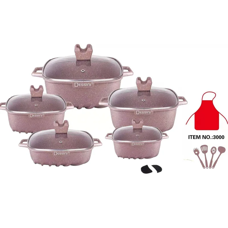 
22pcs DESSINI Die Casting Aluminum Non-Stick Ceramic Set Of Pots Cooking Tools Granite Saucepan Prestige Cookware Set 