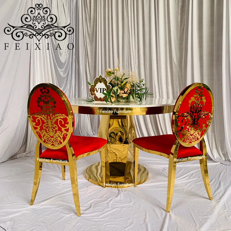 Wood top Stainless steel White Round  table