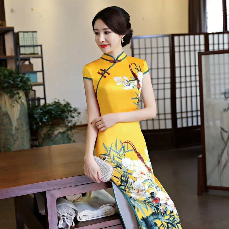 Женское облегающее платье классический костюм Qipao Tang с принтом традиционная китайская женская одежда