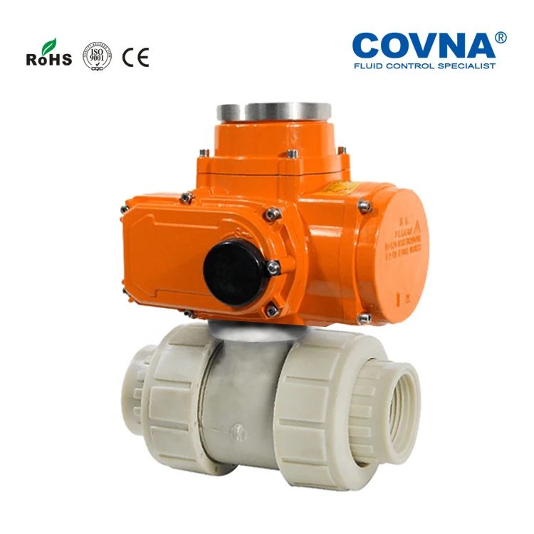 COVNA 2 inch DC 12V 24V Flange Type IP68 Waterproof Electric Actuator PVC Plastic Motorized Electric Butterfly Valve
