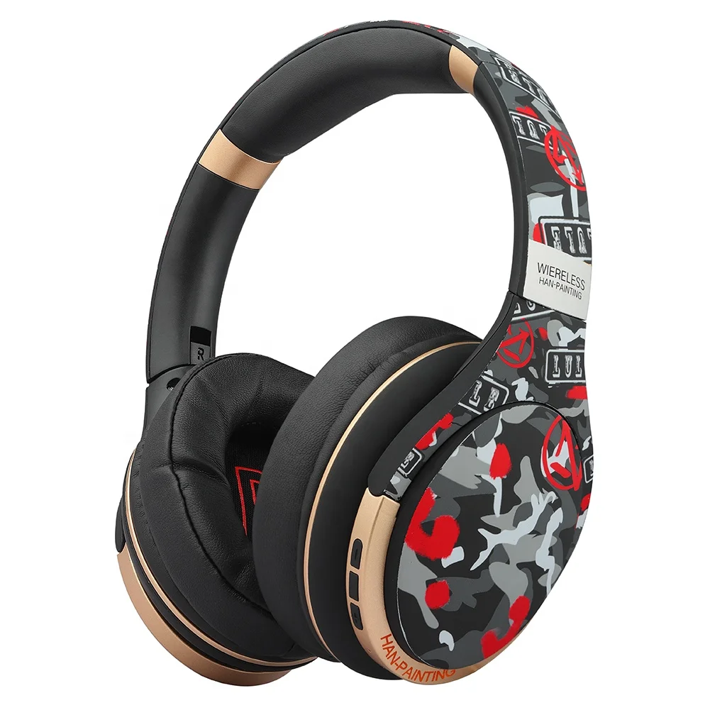 Qiyu Customization Graffiti Colorful Noise Cancellation Wireless Stereo Headset Gaming Bluetooth Headphones