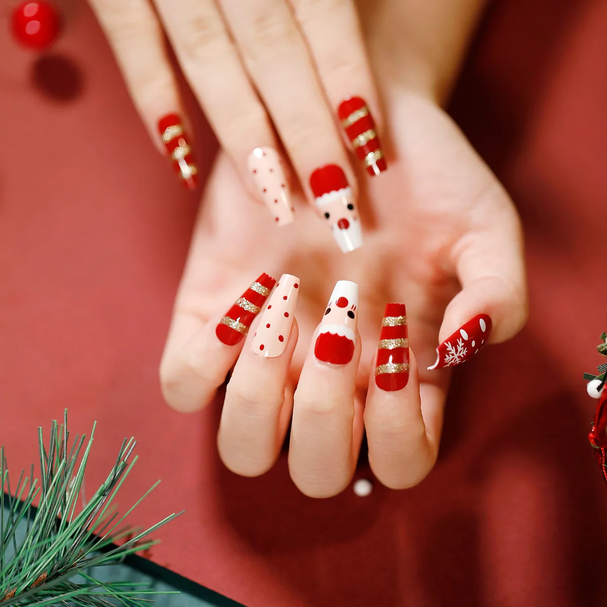 Wholesale Acrylic Press On Nails Christmas Cartoon 24Pcs Custom Design Nails Easy Wearable Long Press On Nails