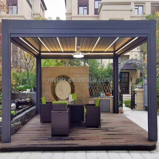 Louvered Aluminum Blinds Roof Retractable Side Shade Pavilion Rodent Proof Pergola
