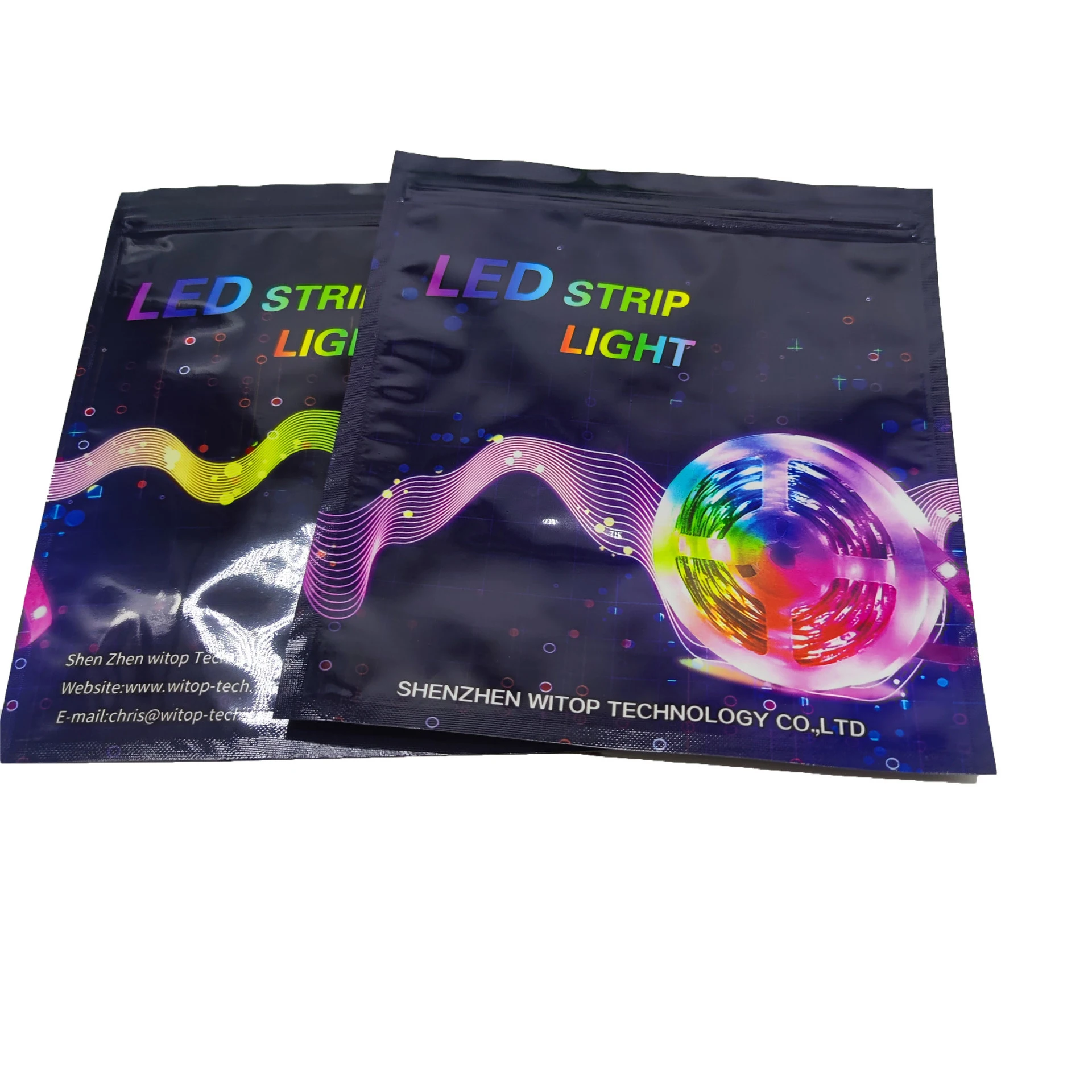 Anti-Static Led Lighting Printing Plastic Bag Digital Products Stand Up Pouch Led Strip Three-Sided Sealing Aluminum Foil Bag