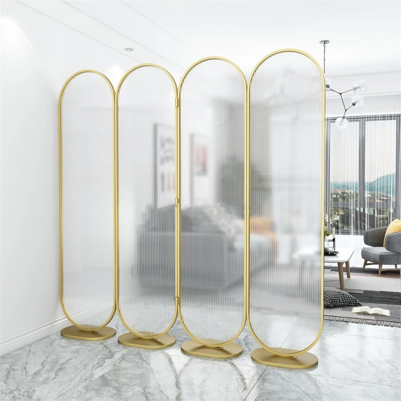 Декоративные передвижные складные золотистые разделители из матового стекла для спа-мероприятий