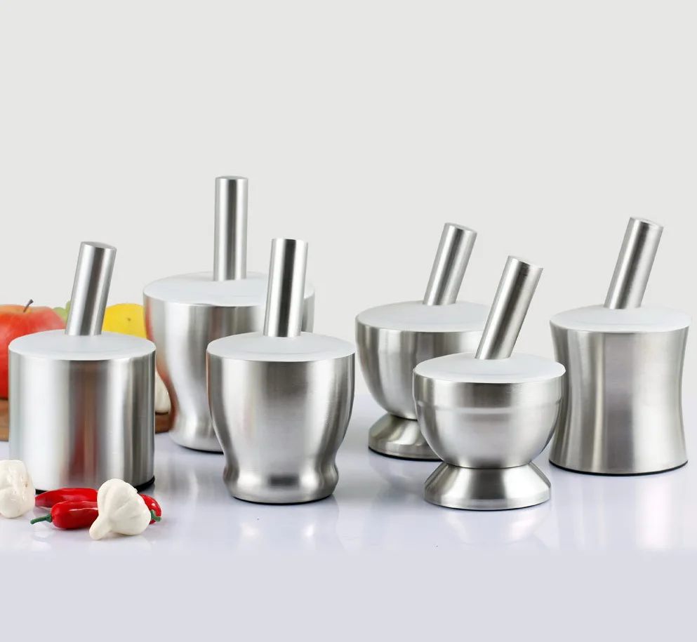 Tera Mortar and Pestle Sets 18/8 Stainless Steel Pill Crusher Food Safe Spice Grinder Herb Bowl Pesto Powder
