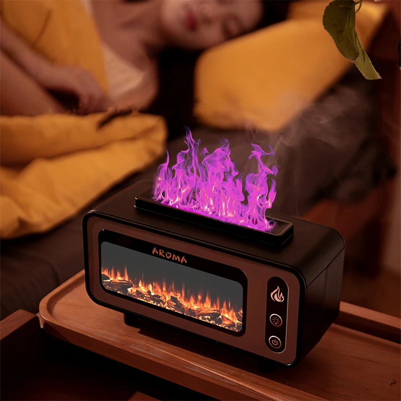 2023 New Simulated Fireplace 7 Colors Led Ultrasonic Essential Oil Diffuser 230ml Fire Flame Air Humidifier Aroma Diffuser