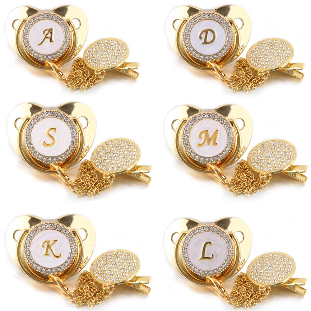 Popular Golden Bling Pacifier For Children Personality Fashion BPA Free Food Grade Material Letter A-Z Design Pacifier