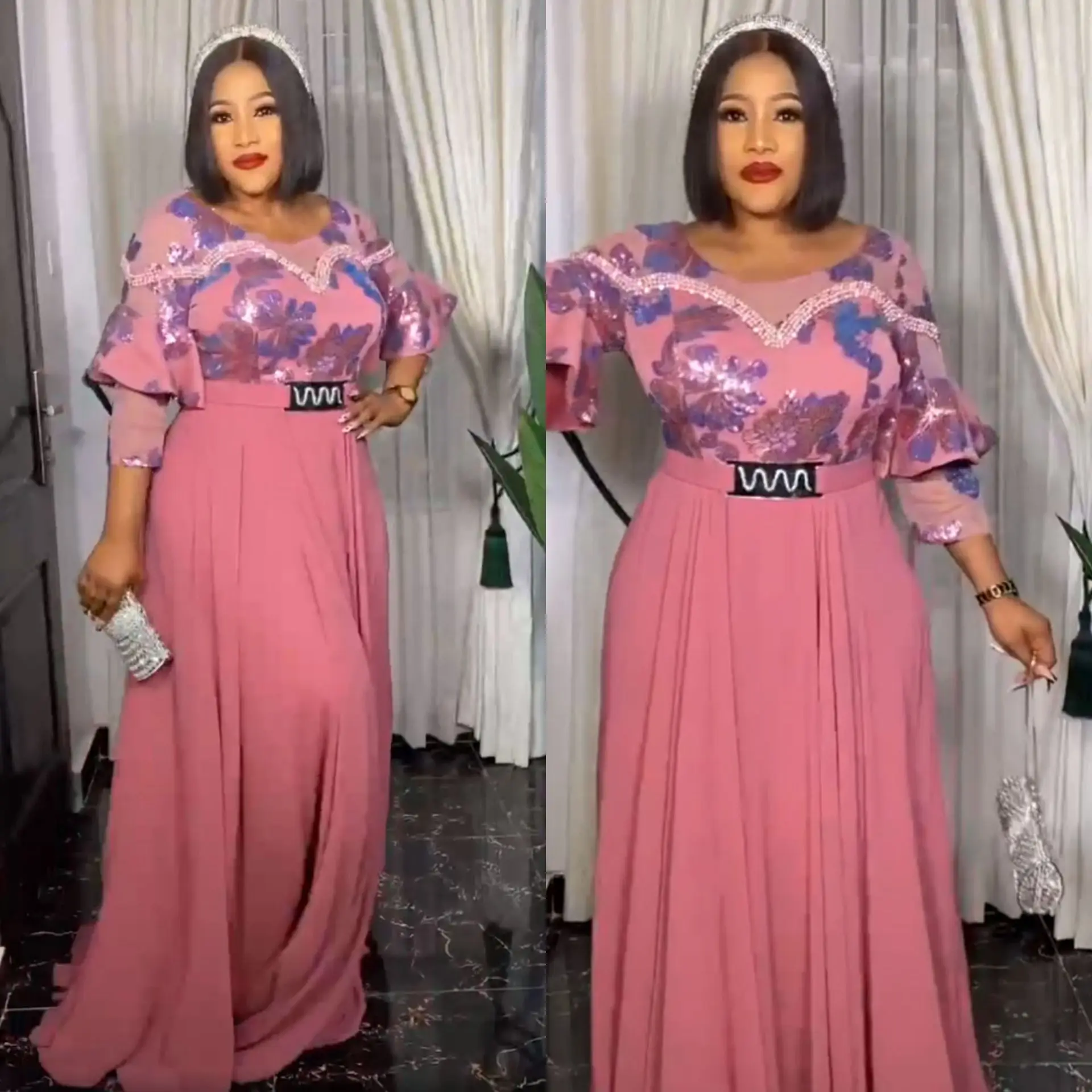 2023 spring summer elegant beaded fashion party long chiffon straight dresses