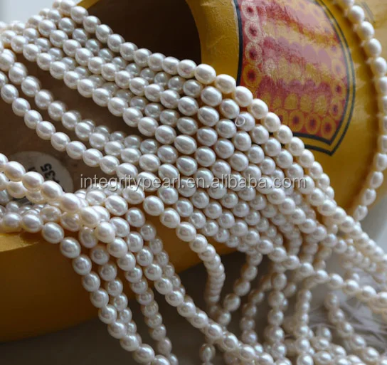 natural pear white 5-6mm 3A oval drop rice freshwater pearl string