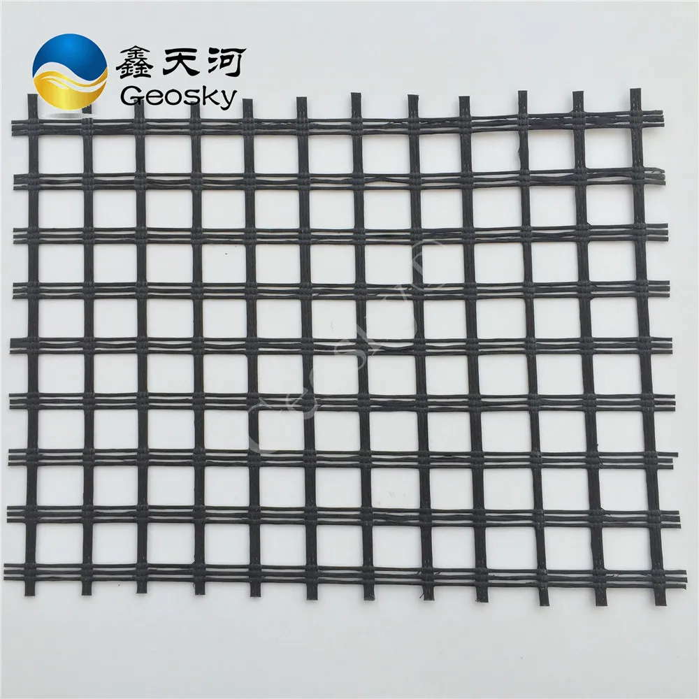 Black 80KN  Biaxial Polyester Geogrid For  Gravel From China Supplier