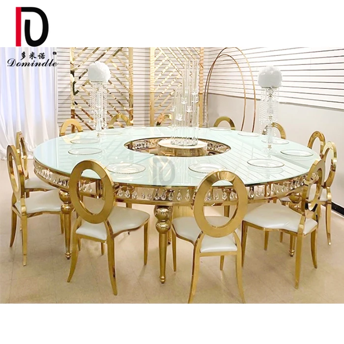 
Foshan event chic glass top stainless steel circle round crystal wedding banquet table  (62427847578)