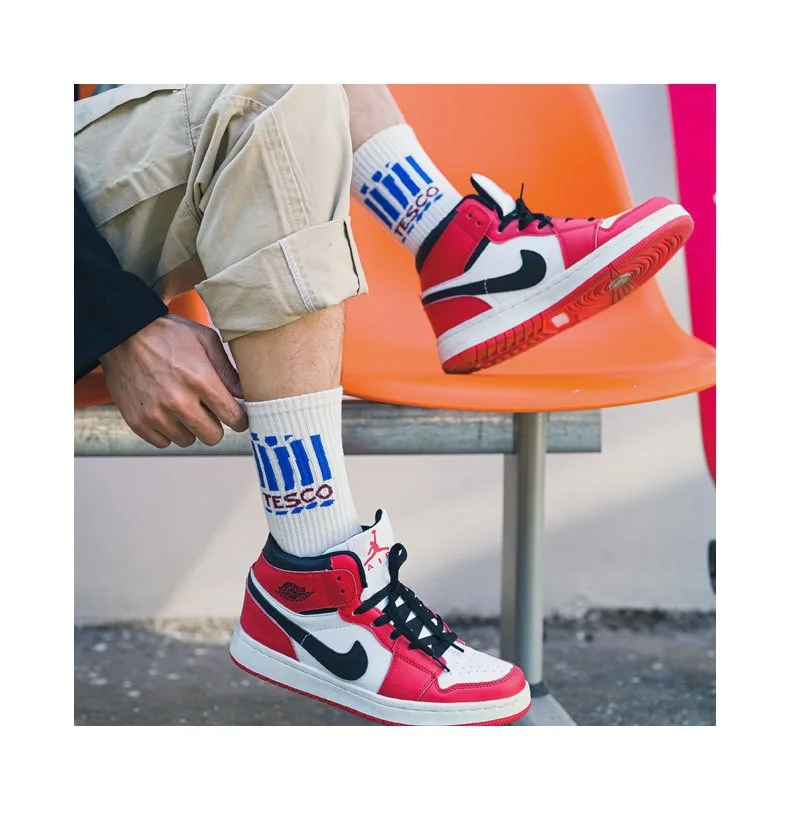 OEM Made Happy Sox Crew Mens Calcetines Customize Knit Embroidered Men Custom Socks